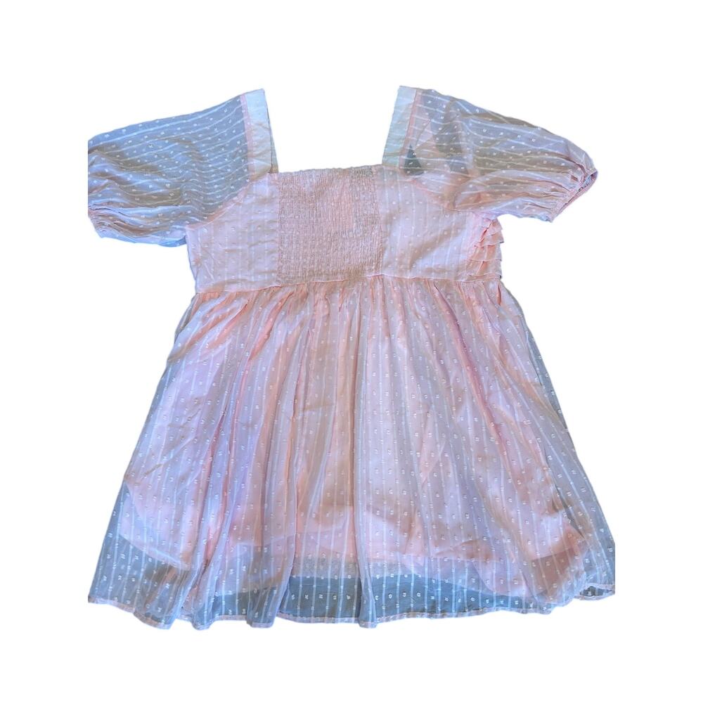 Andrée by Unit Pink Swiss Dot Smocked Babydoll Tunic Blouse Sheer Sleeves 2X - Picture 7 of 10